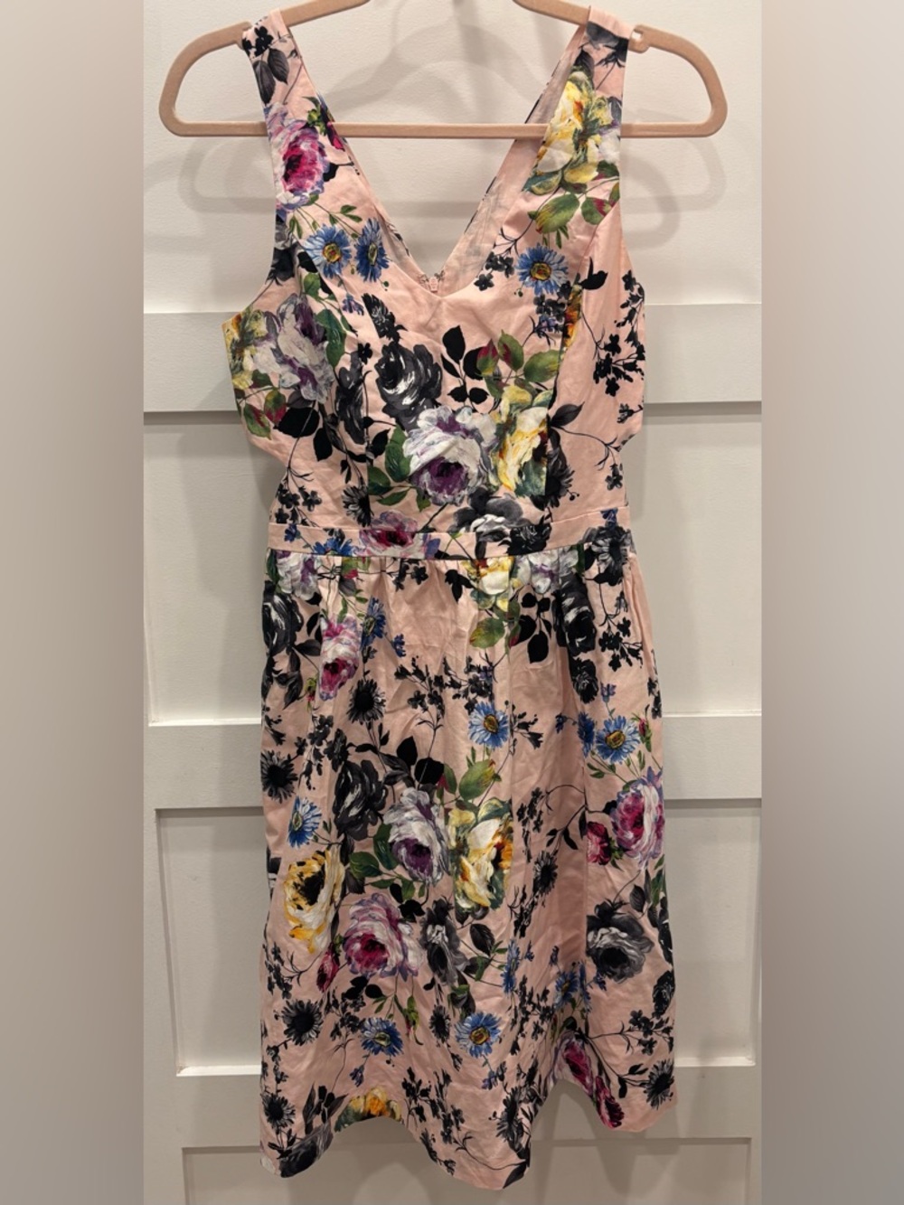 ModCloth Pink Floral V-Neck Tank Fit & Flair 100% Cotton Dress Size S